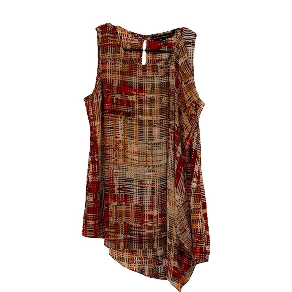 White House Black Market Plaid Asymmetrical Tank Top